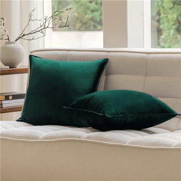 Emerald Green | Throw Pillow Covers | 18x18 Inch | Pack of 2 Soft Decorative - Picture 3 of 6